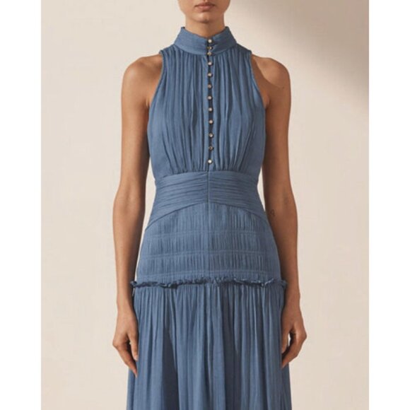 Shona Joy Noemi Dress Ocean Blue Sleeveless Mock Neck Maxi US 4 $525 - Picture 5 of 14